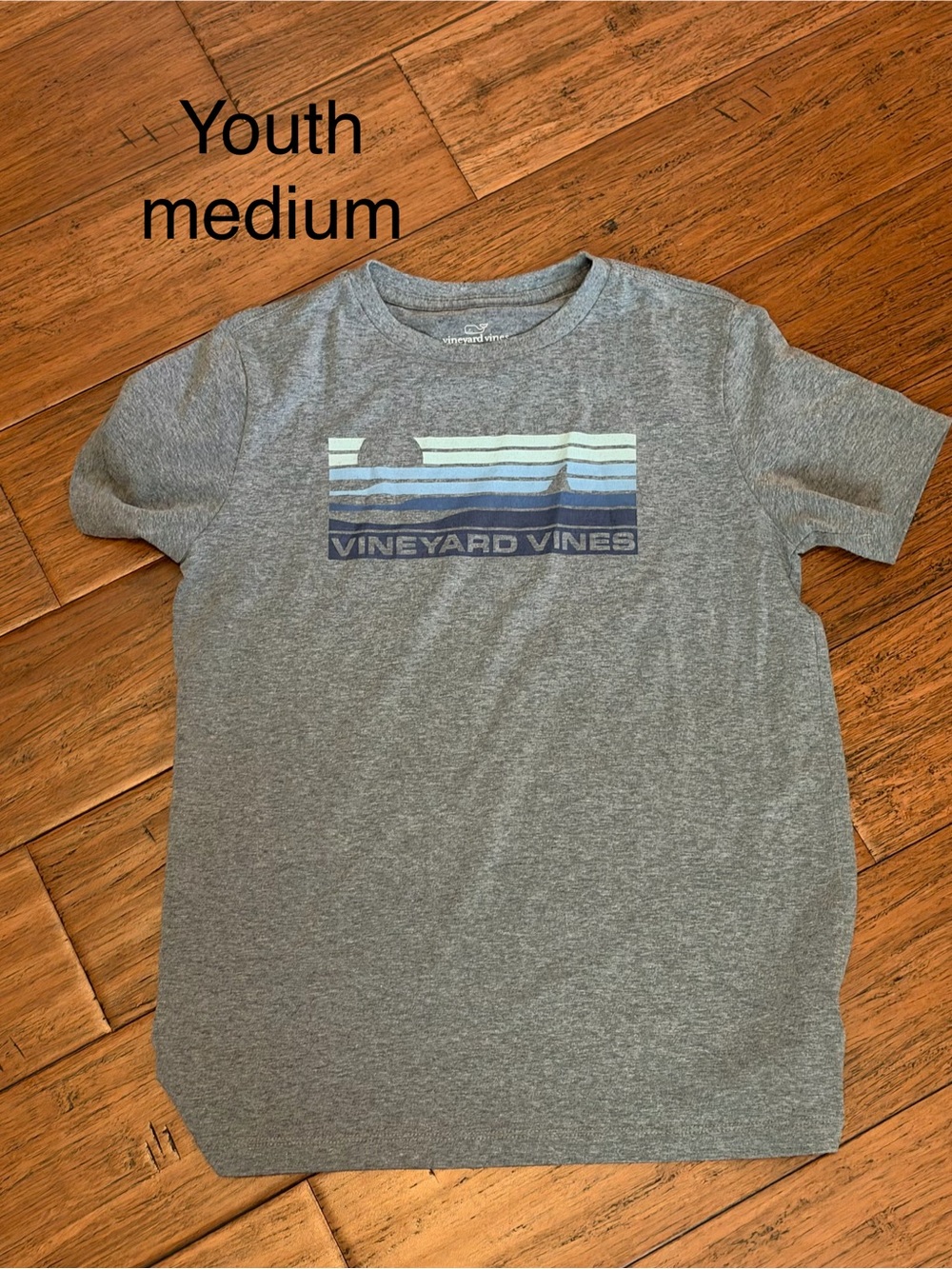 Vineyard Vines Gray Tee with Blue Stripe Graphic
